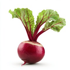 Canvas Print - Fresh red beet with green leaves isolated on white background.