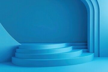 Poster - Abstract Blue Curved Platform with Rounded Edges