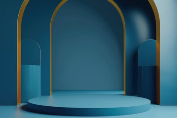 Poster - Minimalist Blue and Gold Podium with Arched Frames