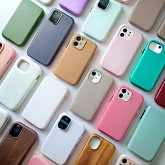 A vibrant and modern collage of various smartphone models. showcasing a spectrum of colors and textures.