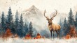 © furyon - whimsical christmas illustration blending traditional elements with modern design stylized reindeer snowflakes and gifts in a playful color palette create a festive and contemporary holiday scene