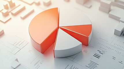 Poster - Close-up of a 3D pie chart with a portion pulled out to emphasize a specific segment, showcasing detailed data and a modern, professional look