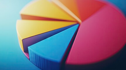 Poster - Close-up of a 3D pie chart with a portion pulled out to emphasize a specific segment, showcasing detailed data and a modern, professional look