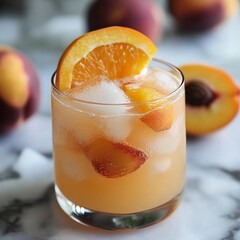 Sticker - Refreshing peach cocktail with ice and an orange slice garnish.