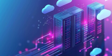 Wall Mural - A modern data warehouse infrastructure with servers and cloud storage, optimizing data management and analysis