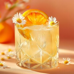 Sticker - Refreshing summer drink with orange and chamomile flowers.