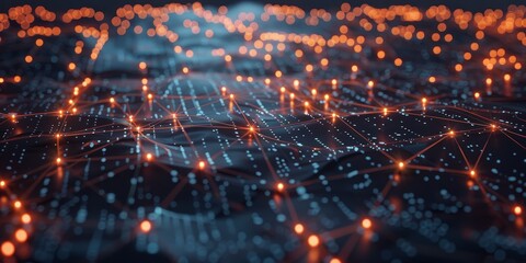 Poster - Digital network concept with glowing nodes and connections, symbolizing global communication and data transfer