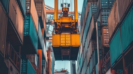 Wall Mural - Close-up of a crane at a sea port lifting containers from a ship. Emphasizes the precision and scale of cargo handling in maritime logistics.