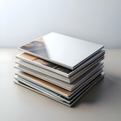 Poster - A neat stack of magazines with a blank cover on top. perfect for showcasing your design or branding.