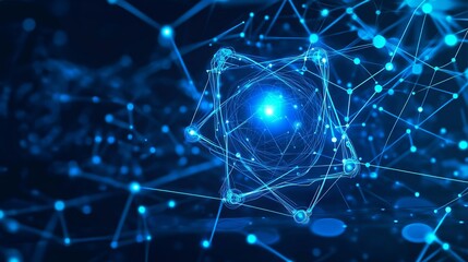Poster - ai chip and abstract digital atom icon on technology background. science tech bg. circuit light line