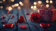 © Veayo - valentines day, hearts and gift with bows and roses, cinematic lighting, editorial photo, copy space, banner format, commercial quality, rule of thirds, textures, perspective, insanely detailed