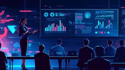 Poster - A professional presentation in a modern conference room, showcasing data analytics and business insights.