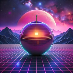 A futuristic 3D illustration of a shiny sphere on a retro grid.