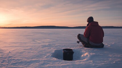 Poster - Ice Fishing at Sunset