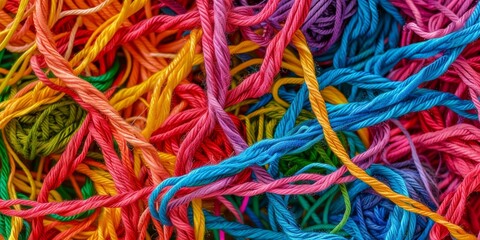Poster - A network of tangled yarn threads in various colors, representing the intricate connections between ideas and concepts