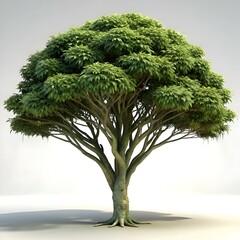 A photorealistic 3D illustration of a lush. full grown tree with intricate branching.