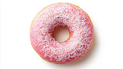 Wall Mural - Pink bright sweet donut in glaze with sprinkles. Delicious glazed donuts on a white background. Top view. generation AI