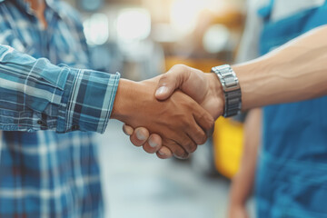 Wall Mural - A business professional shaking hands with a software developer, symbolizing a new partnership.