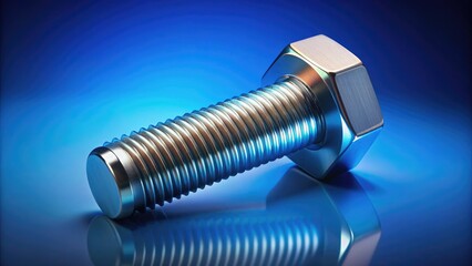 Aufkleber - A single, shiny silver bolt isolated against a vibrant, gradient blue background, with a subtle metallic sheen and a sense of industrial precision.