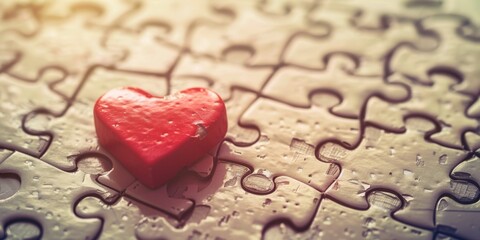 Poster - A heart-shaped puzzle piece fitting into a larger puzzle, symbolizing compatibility and emotional connection