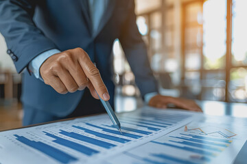 Wall Mural - Photo of A businessperson giving a presentation on financial growth in a conference room.