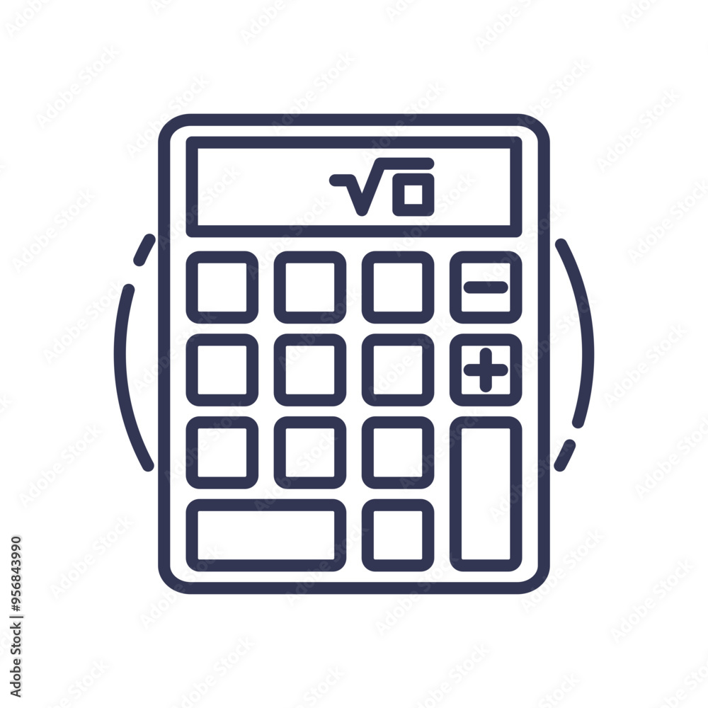 Line art of a calculator with a square root symbol, representing ...