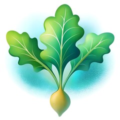 A vibrant 3D illustration of a single arugula plant with three lush green leaves.