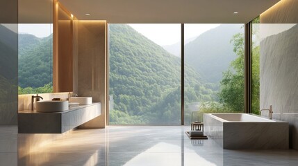 Wall Mural - Luxurious Bathroom with Mountain View