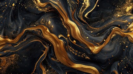 swirling gold and obsidian marble texture fluid abstract luxury pattern with intricate golden veins 3d rendered ultrahigh resolution background