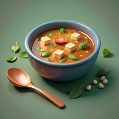 A vibrant 3D illustration of a steaming bowl of soup. perfect for showcasing healthy and delicious meal ideas.