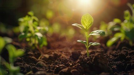 tender young plant emerging from rich soil reaching for nurturing sunlight symbol of growth and potential