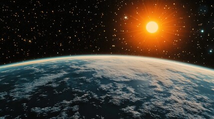 Poster - Cartoon rendering in 3D of the Earth and Sunflare from a space perspective