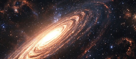 Poster - A view from space showcases a spiral galaxy and stars depicted in a 3D cartoon rendering highlighting a universe rich with stars nebulae and galaxies