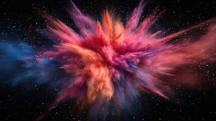 Leinwandbilder - Multicolored powder explosion on a black background in a 3D cartoon rendering