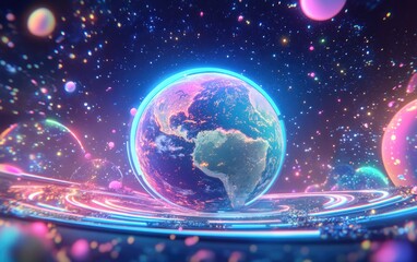 Aufkleber - 3D cartoon depiction of the Earth and galaxy