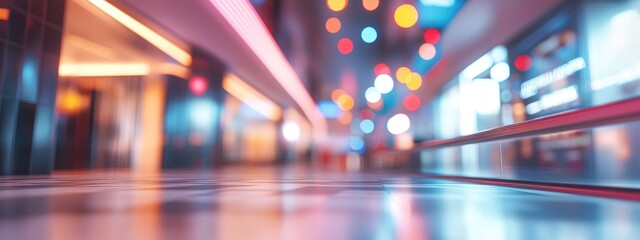 Poster - 3D rendering of a shopping mall interior with a blurred background and bokeh effect