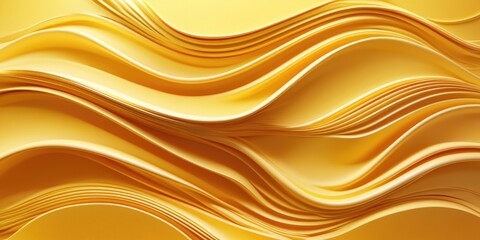 Fototapete - 3D rendering of an abstract horizontal banner featuring wavy lines with shadows in yellow hues