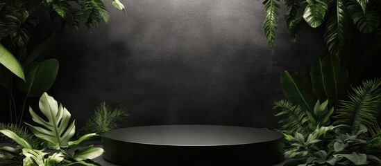 Wall Mural - 3D rendering of a modern black podium background for cream cosmetics