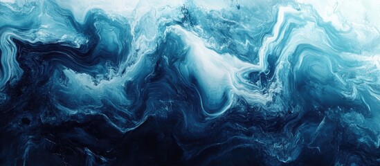 Poster - 3D rendering of a fluid art painting with a dark blue marble color mix