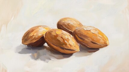 Wall Mural - Oil painting depicting almonds isolated on a white background