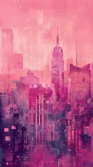 Wall Mural - pink city skyline pixelated illustration poster background 