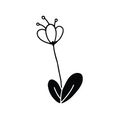 Sticker - A minimalist black and white illustration of a delicate flower with long, slender leaves.