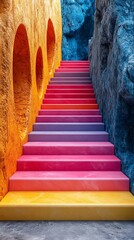 Sticker - A colorful staircase with a blue step in the middle