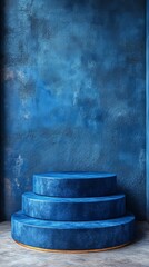 Canvas Print - A blue wall with a blue pedestal on top of it