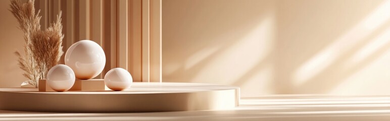 Aufkleber - Elegant and beautiful abstract background featuring minimalistic elements on a pedestal presented through 3D illustration and rendering