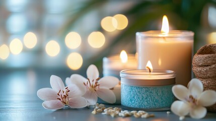 Poster - Close up of aromatherapy candles with a blurred background
