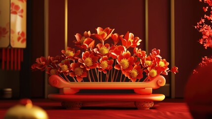 Poster - Chinese flower display stand 3D illustration