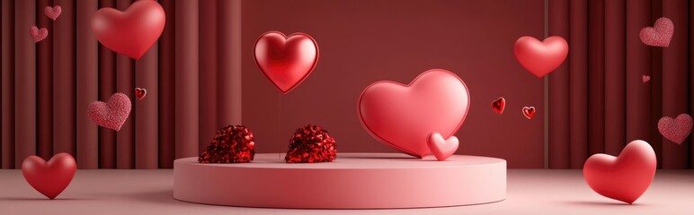 Poster - Valentine s Day themed podium product display 3D illustration