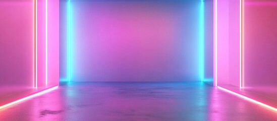 Fototapete - Blank product display featuring neon lights on a pastel colored background 3D rendering
