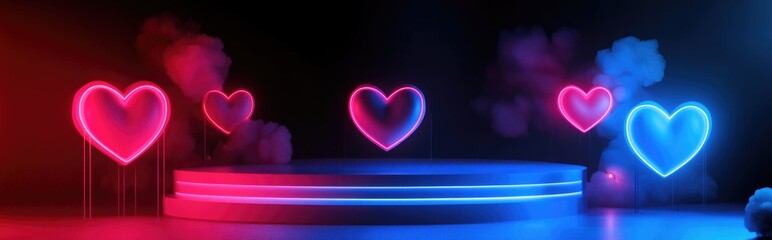 Valentine s Day stage podium mockup featuring heart themed product display in a 3D render